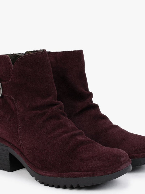 Wina Wine Suede Block Heel Ankle Boots