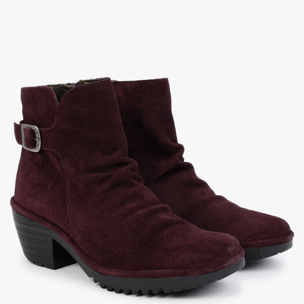 Wina Wine Suede Block Heel Ankle Boots