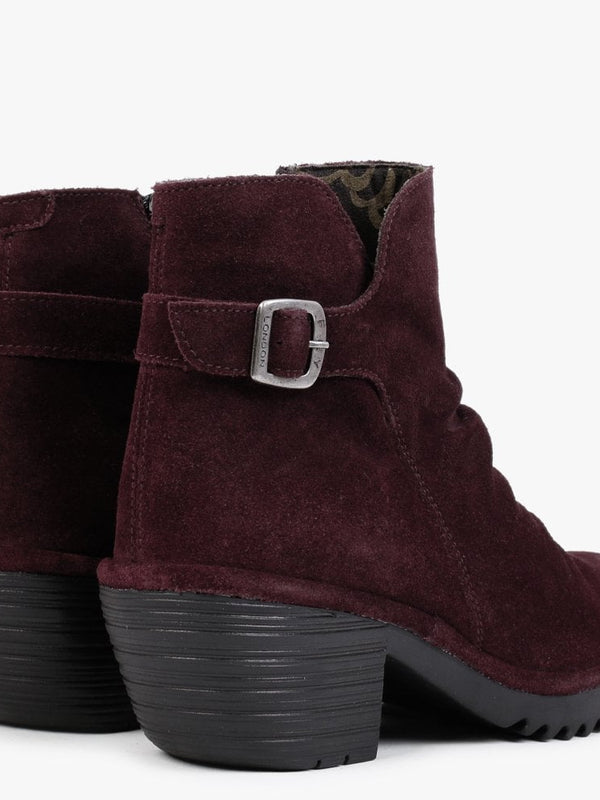 Wina Wine Suede Block Heel Ankle Boots