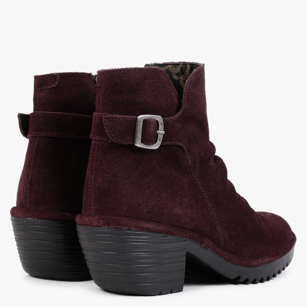 Wina Wine Suede Block Heel Ankle Boots