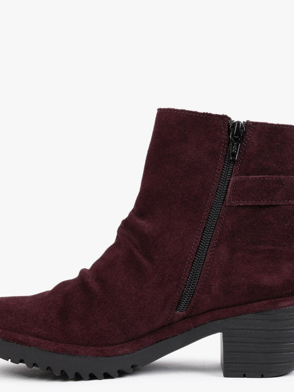 Wina Wine Suede Block Heel Ankle Boots