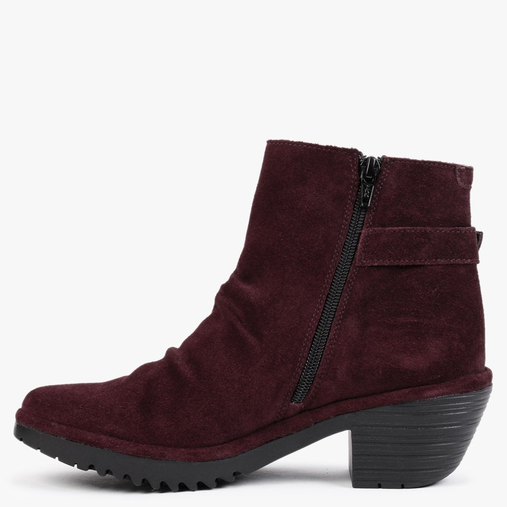 Wina Wine Suede Block Heel Ankle Boots