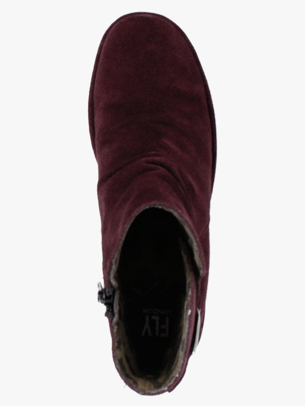 Wina Wine Suede Block Heel Ankle Boots