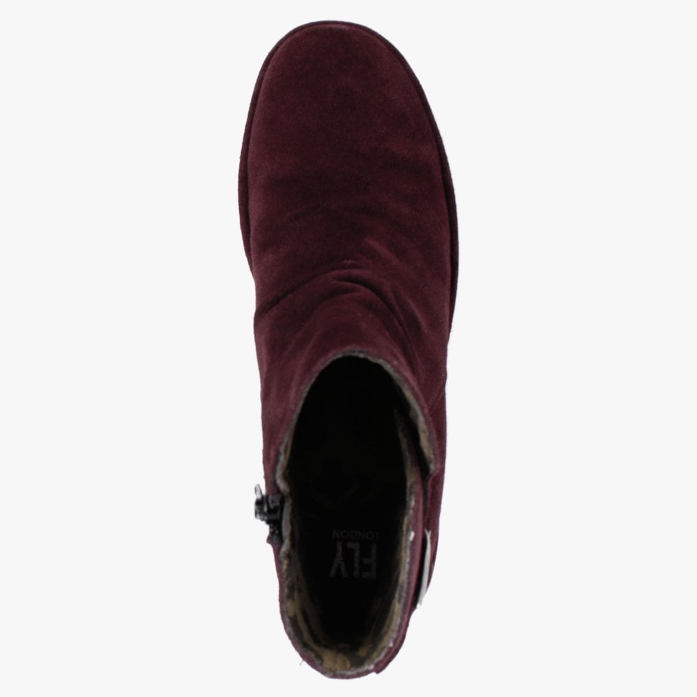 Wina Wine Suede Block Heel Ankle Boots