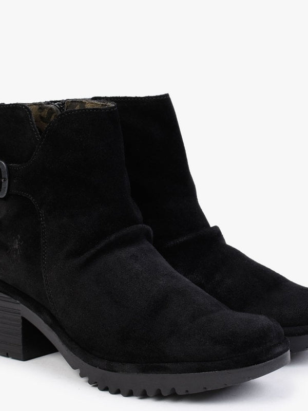 Wina Black Suede Block Heel Ankle Boots