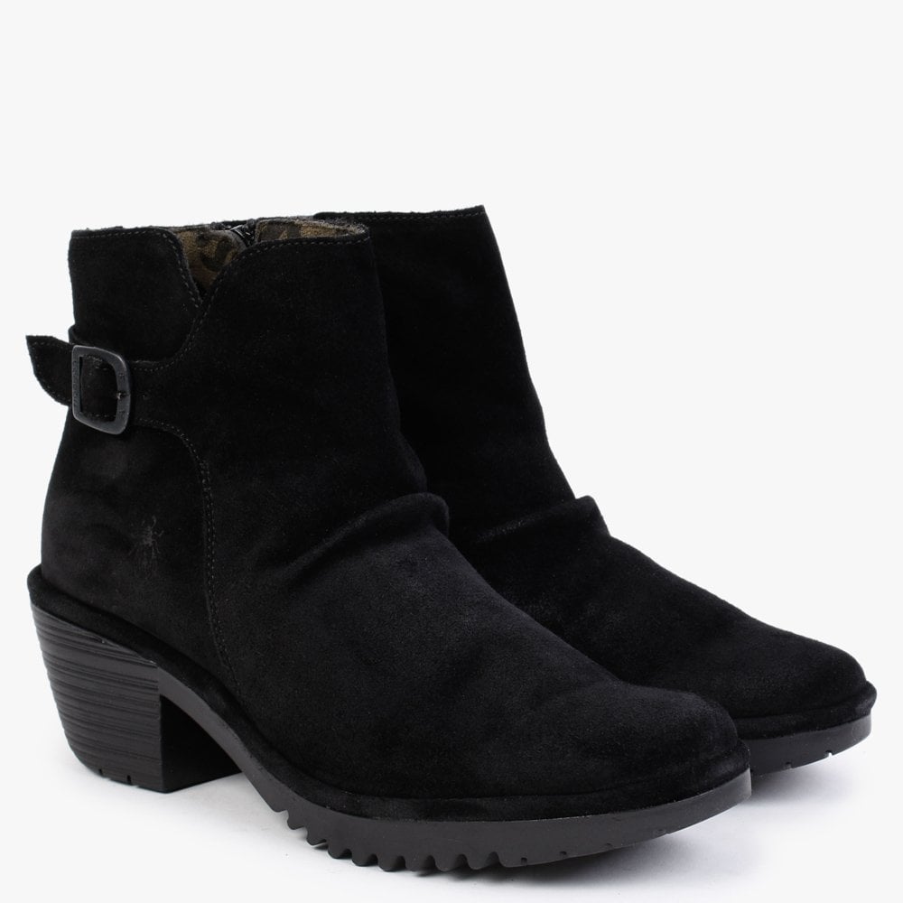 Wina Black Suede Block Heel Ankle Boots
