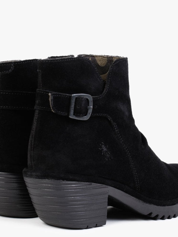 Wina Black Suede Block Heel Ankle Boots