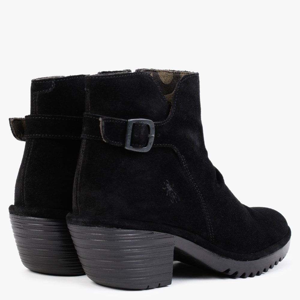 Wina Black Suede Block Heel Ankle Boots
