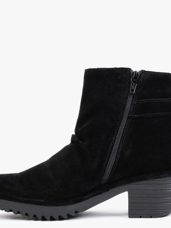 Wina Black Suede Block Heel Ankle Boots