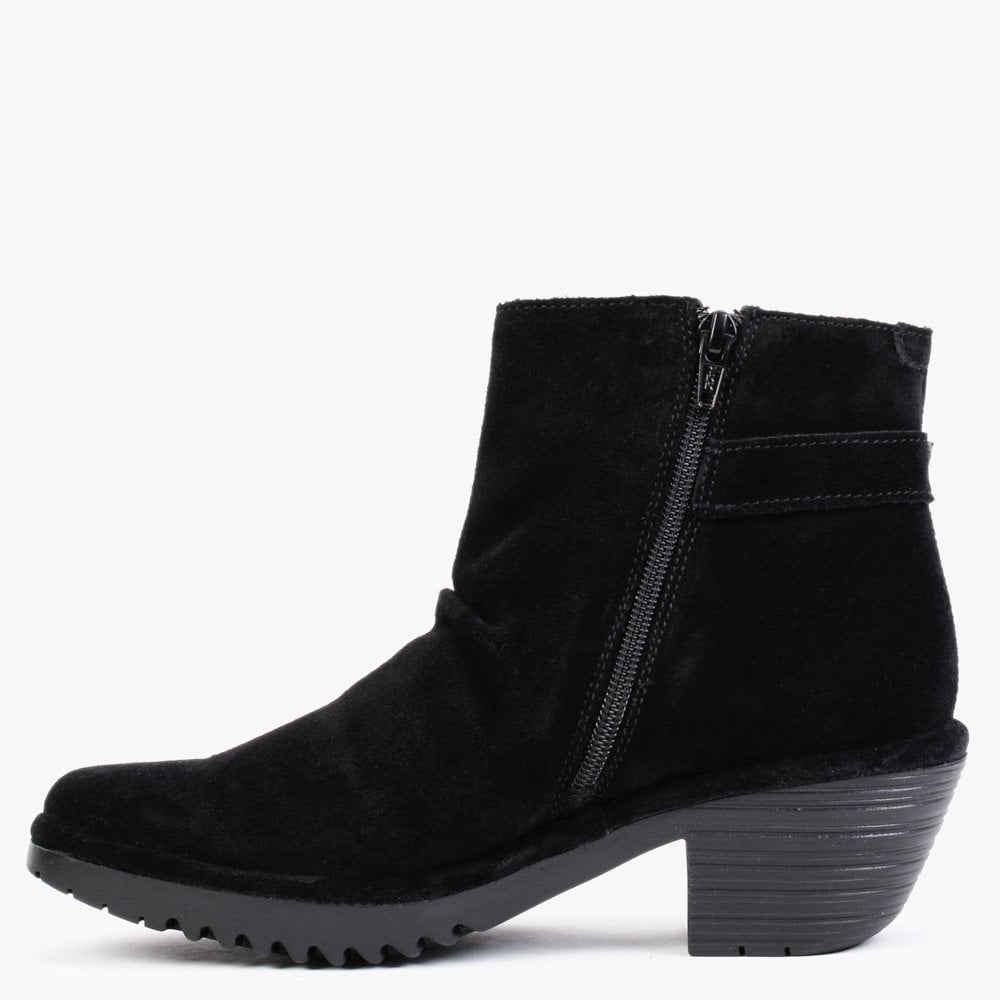 Wina Black Suede Block Heel Ankle Boots