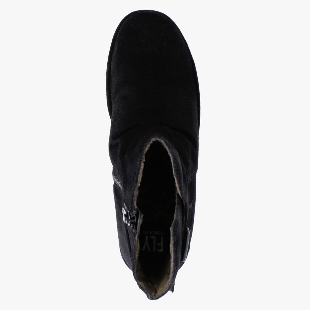Wina Black Suede Block Heel Ankle Boots