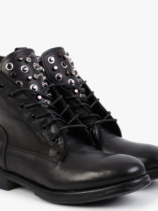 Sanstud Black Leather Studded Embellished Ankle Boots