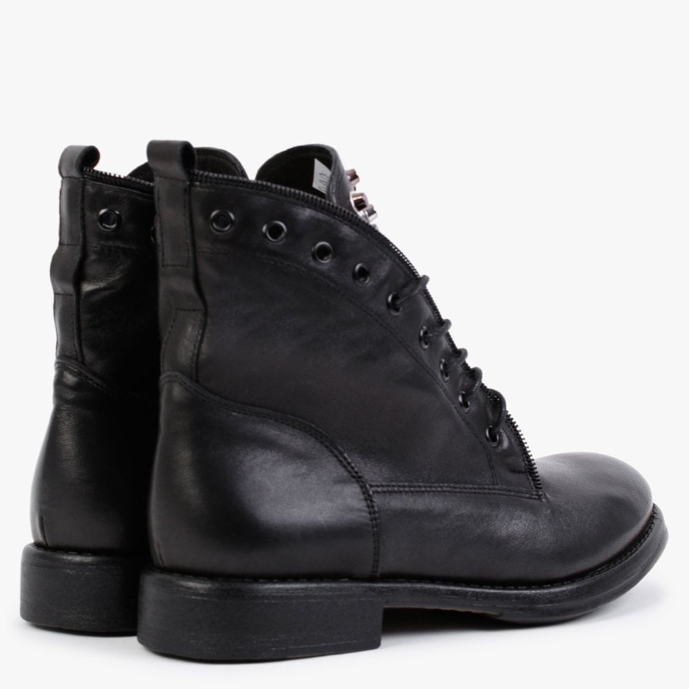 Sanstud Black Leather Studded Embellished Ankle Boots