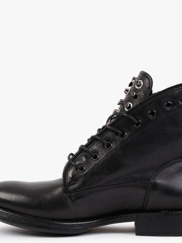 Sanstud Black Leather Studded Embellished Ankle Boots