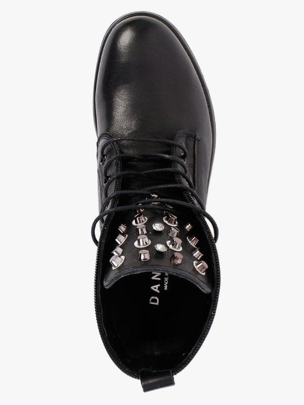 Sanstud Black Leather Studded Embellished Ankle Boots