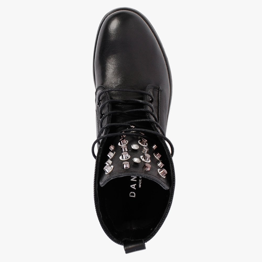 Sanstud Black Leather Studded Embellished Ankle Boots
