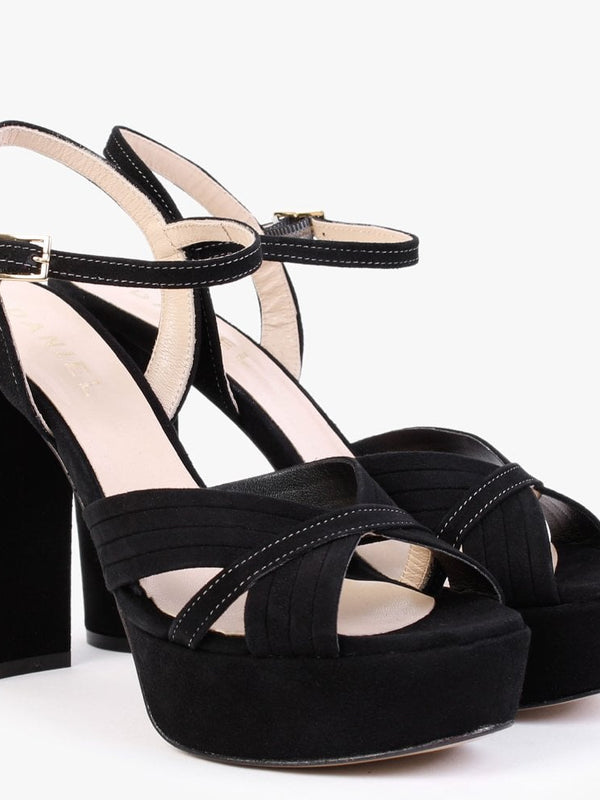 Avery Black Suede Contrast Stitching Platform Heeled Sandals