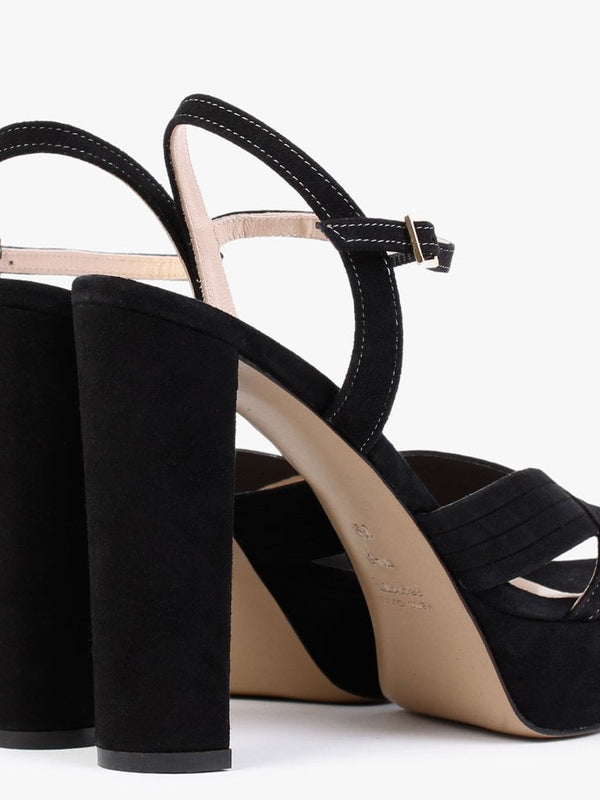 Avery Black Suede Contrast Stitching Platform Heeled Sandals