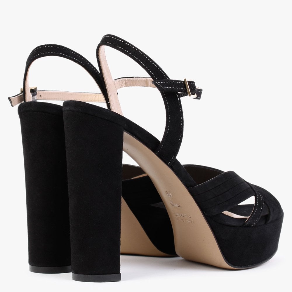 Avery Black Suede Contrast Stitching Platform Heeled Sandals