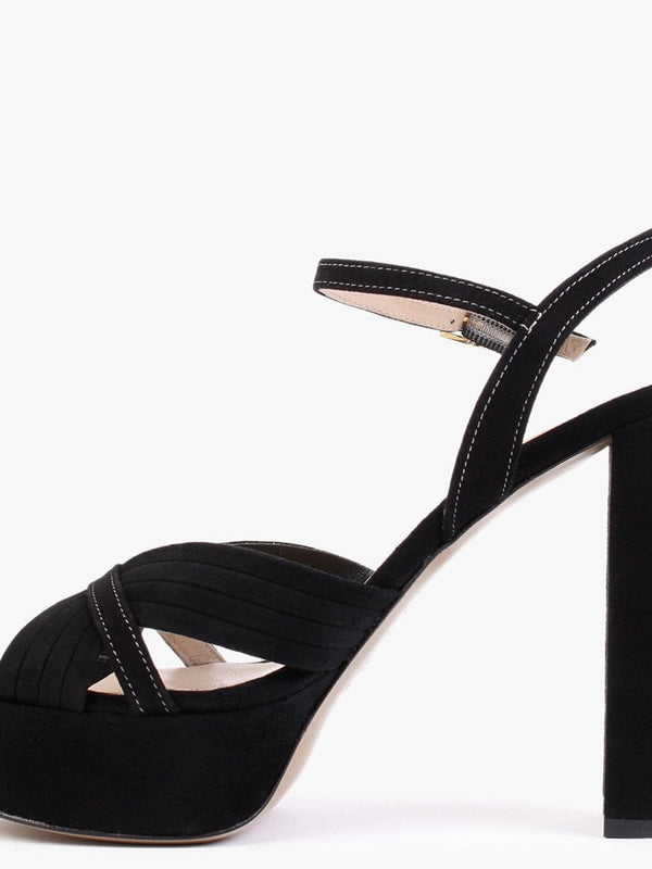 Avery Black Suede Contrast Stitching Platform Heeled Sandals