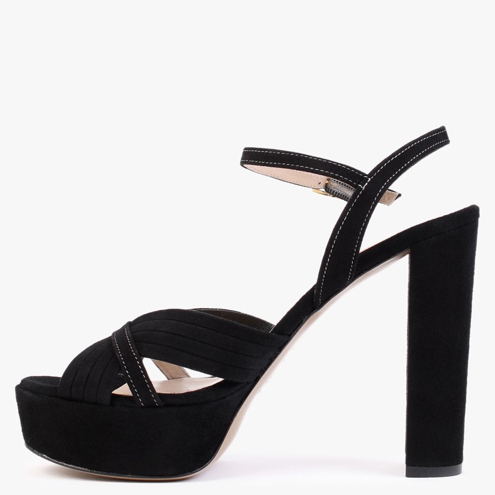 Avery Black Suede Contrast Stitching Platform Heeled Sandals