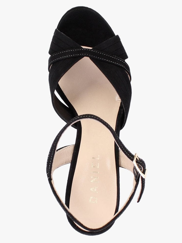 Avery Black Suede Contrast Stitching Platform Heeled Sandals