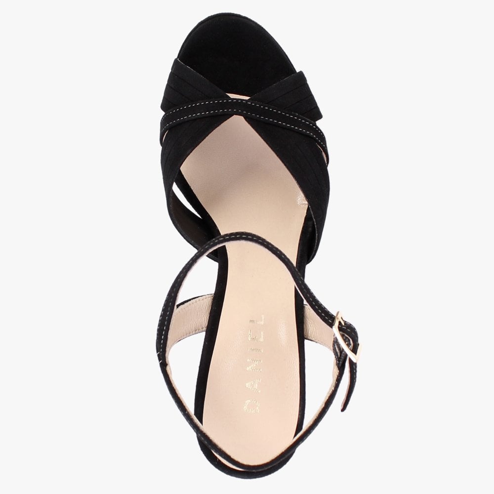 Avery Black Suede Contrast Stitching Platform Heeled Sandals
