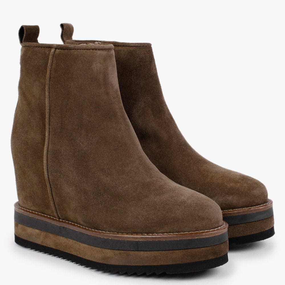 Chive Tan Suede Concealed Wedge Ankle Boots