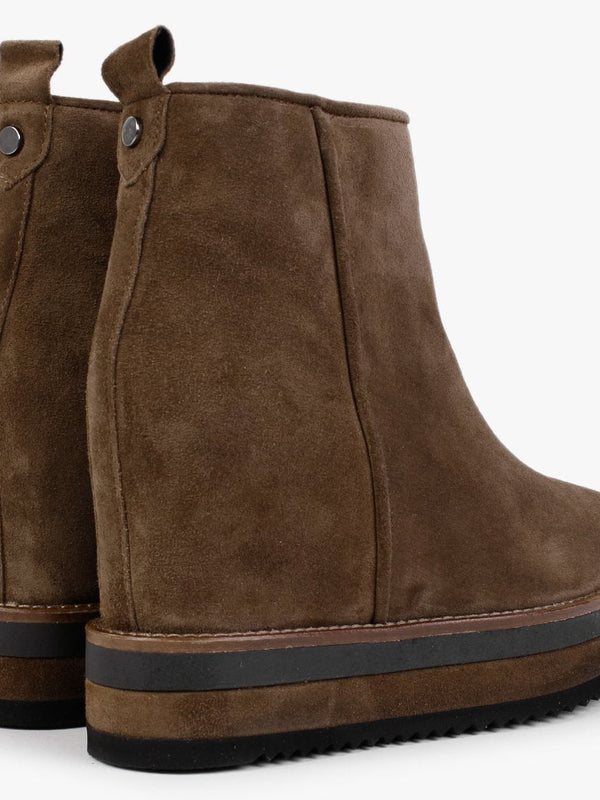 Chive Tan Suede Concealed Wedge Ankle Boots