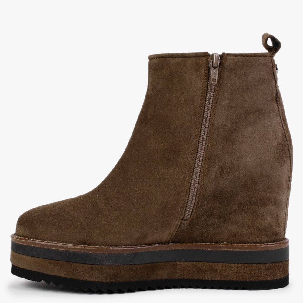 Chive Tan Suede Concealed Wedge Ankle Boots