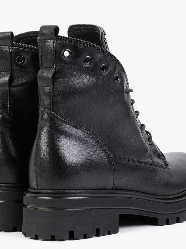 Sanlace Black Leather Diamante Embellished Ankle Boots