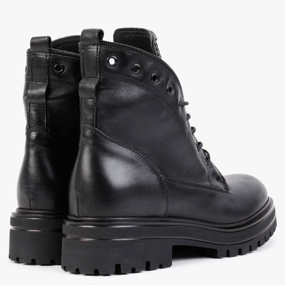 Sanlace Black Leather Diamante Embellished Ankle Boots