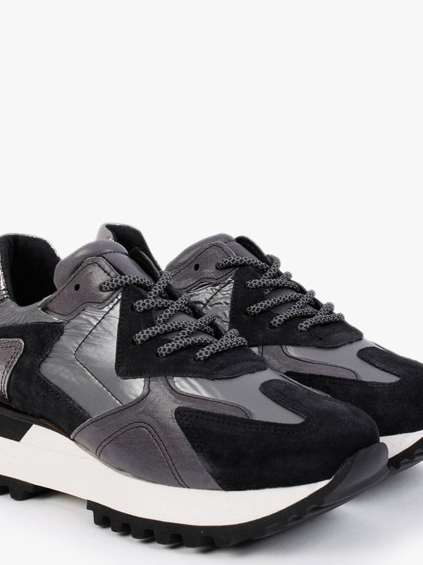 Angelica Grey & Black Leather Trainers