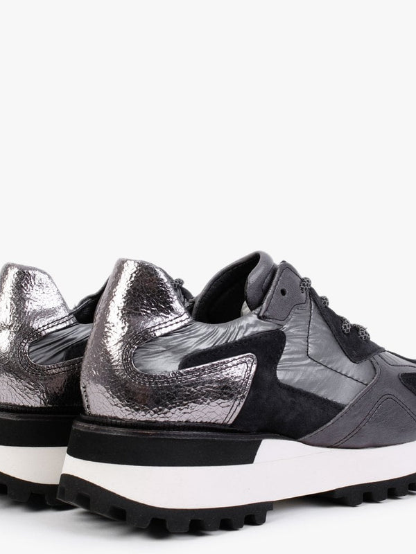 Angelica Grey & Black Leather Trainers