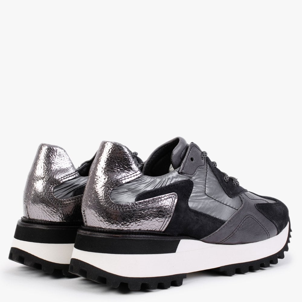 Angelica Grey & Black Leather Trainers
