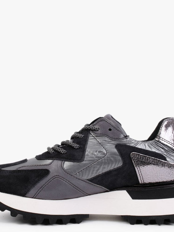 Angelica Grey & Black Leather Trainers