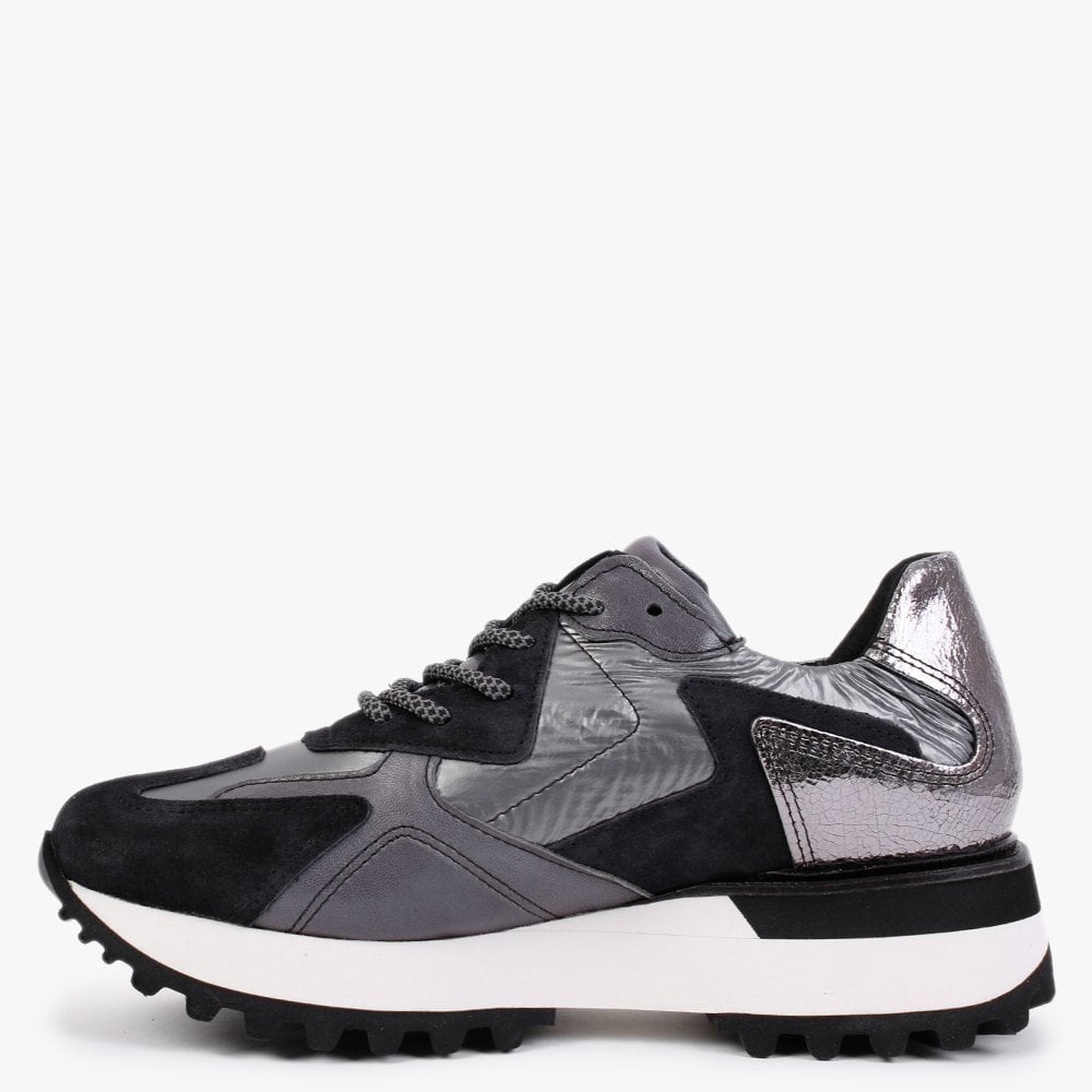 Angelica Grey & Black Leather Trainers