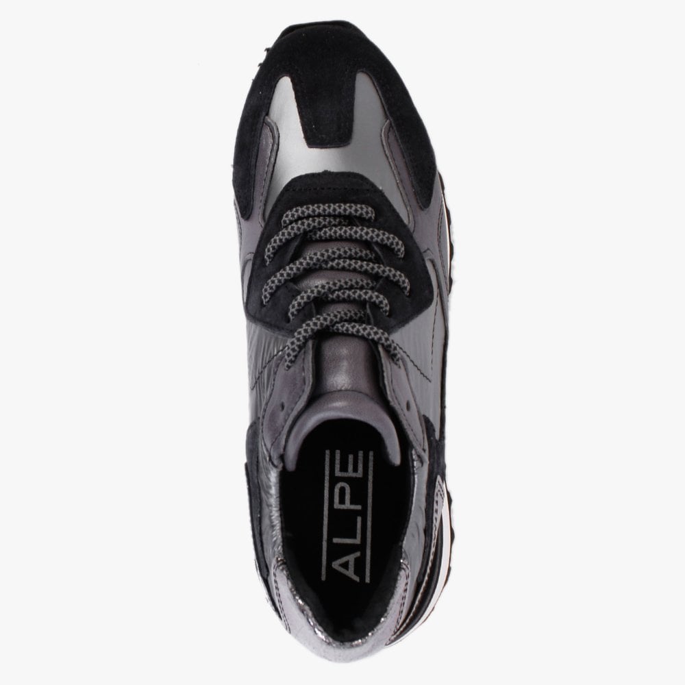 Angelica Grey & Black Leather Trainers
