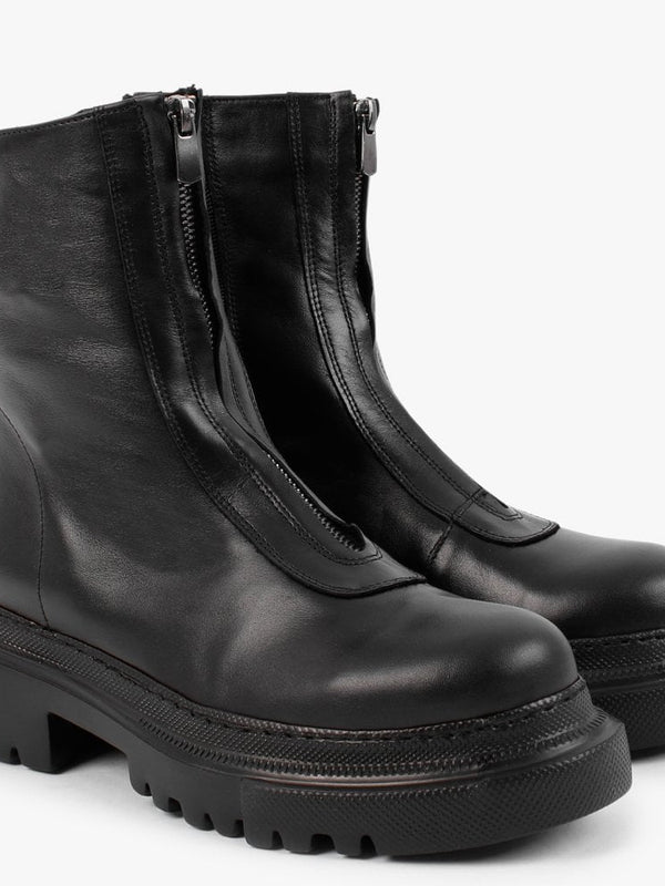 Myzip Black Leather Ankle Boots