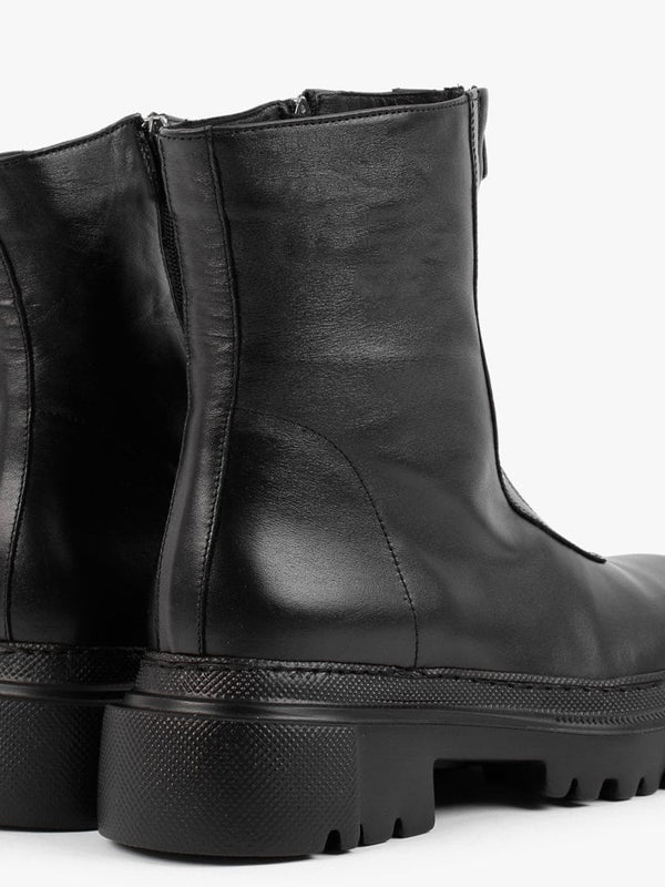 Myzip Black Leather Ankle Boots