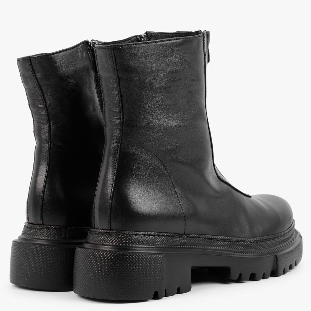 Myzip Black Leather Ankle Boots