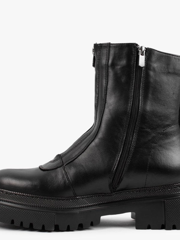 Myzip Black Leather Ankle Boots