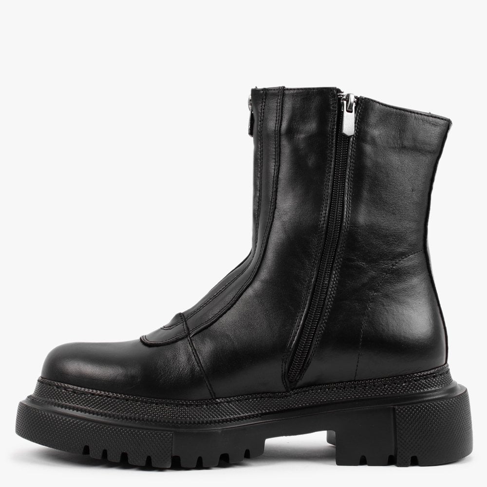 Myzip Black Leather Ankle Boots