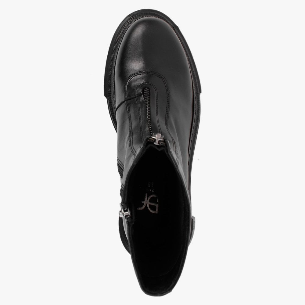 Myzip Black Leather Ankle Boots