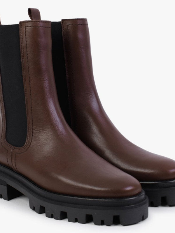 Chervil Brown Leather Elongated Chelsea Boots