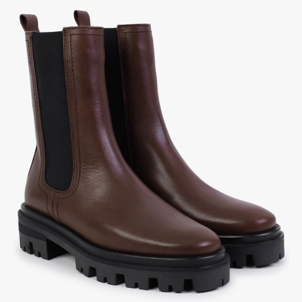 Chervil Brown Leather Elongated Chelsea Boots