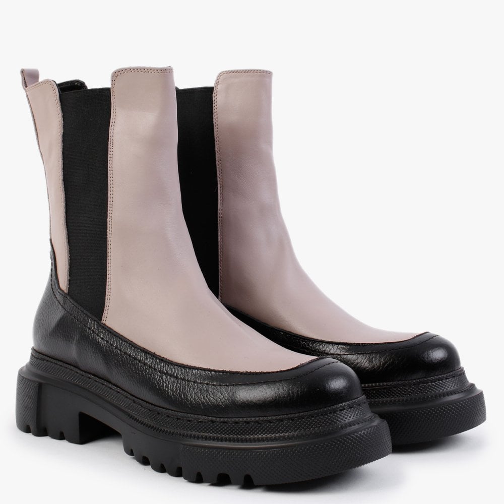 Mylas Taupe Leather Lug Sole Chelsea Boots