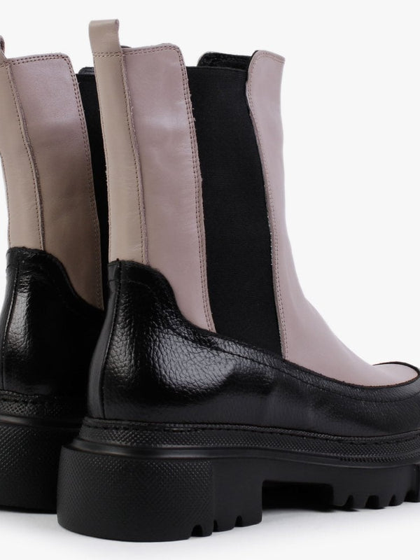 Mylas Taupe Leather Lug Sole Chelsea Boots