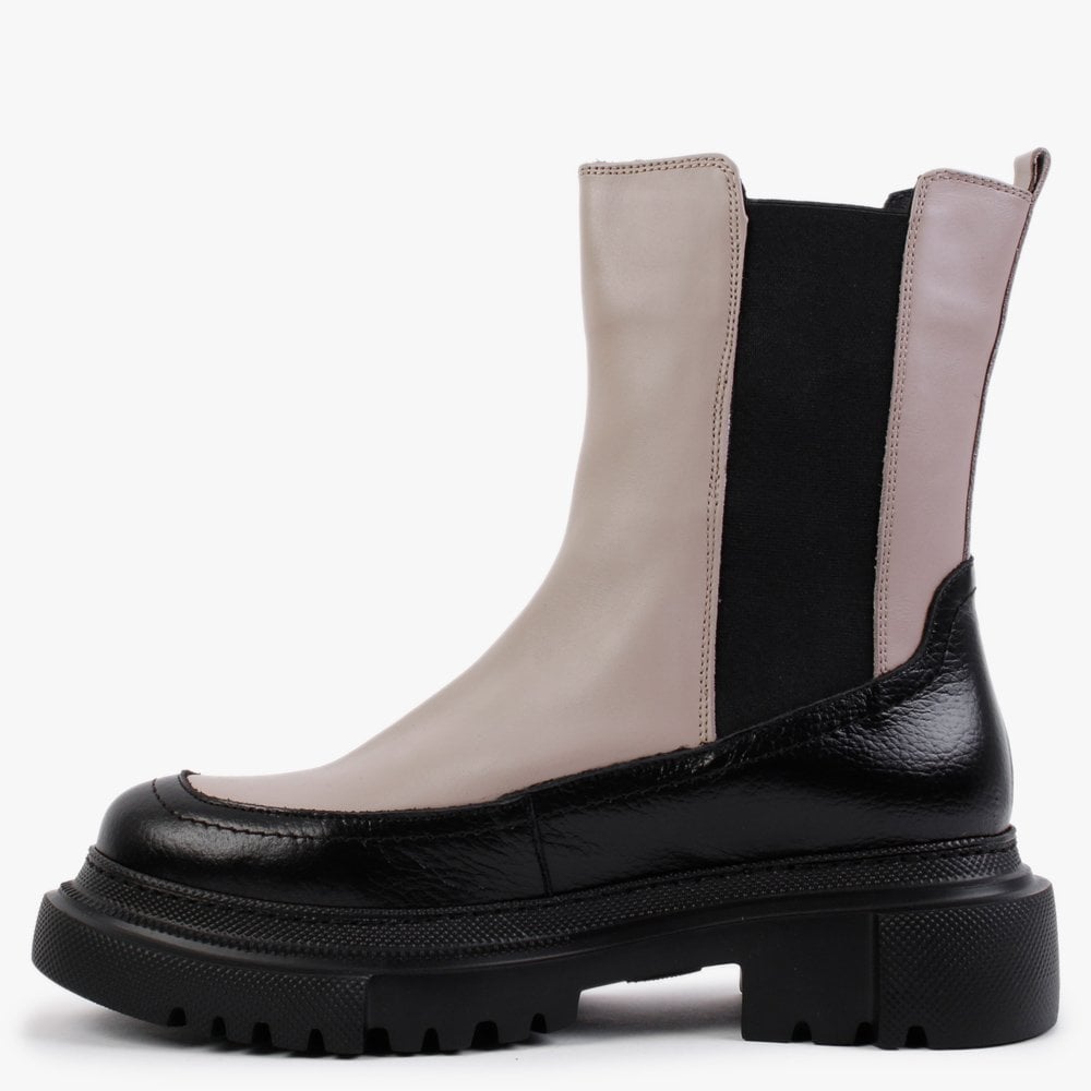 Mylas Taupe Leather Lug Sole Chelsea Boots