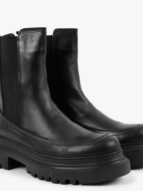 Mylas Black Leather Lug Sole Chelsea Boots
